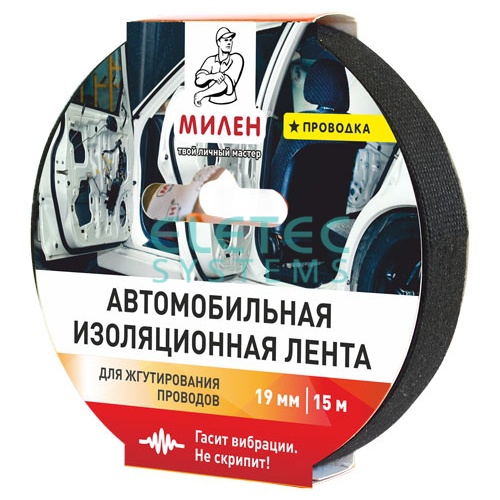 Изолента флисовая, для жгутирования (ворсистый полиэстер-велюр) 15м*19мм*300мкм Милен, черная, AFM226T