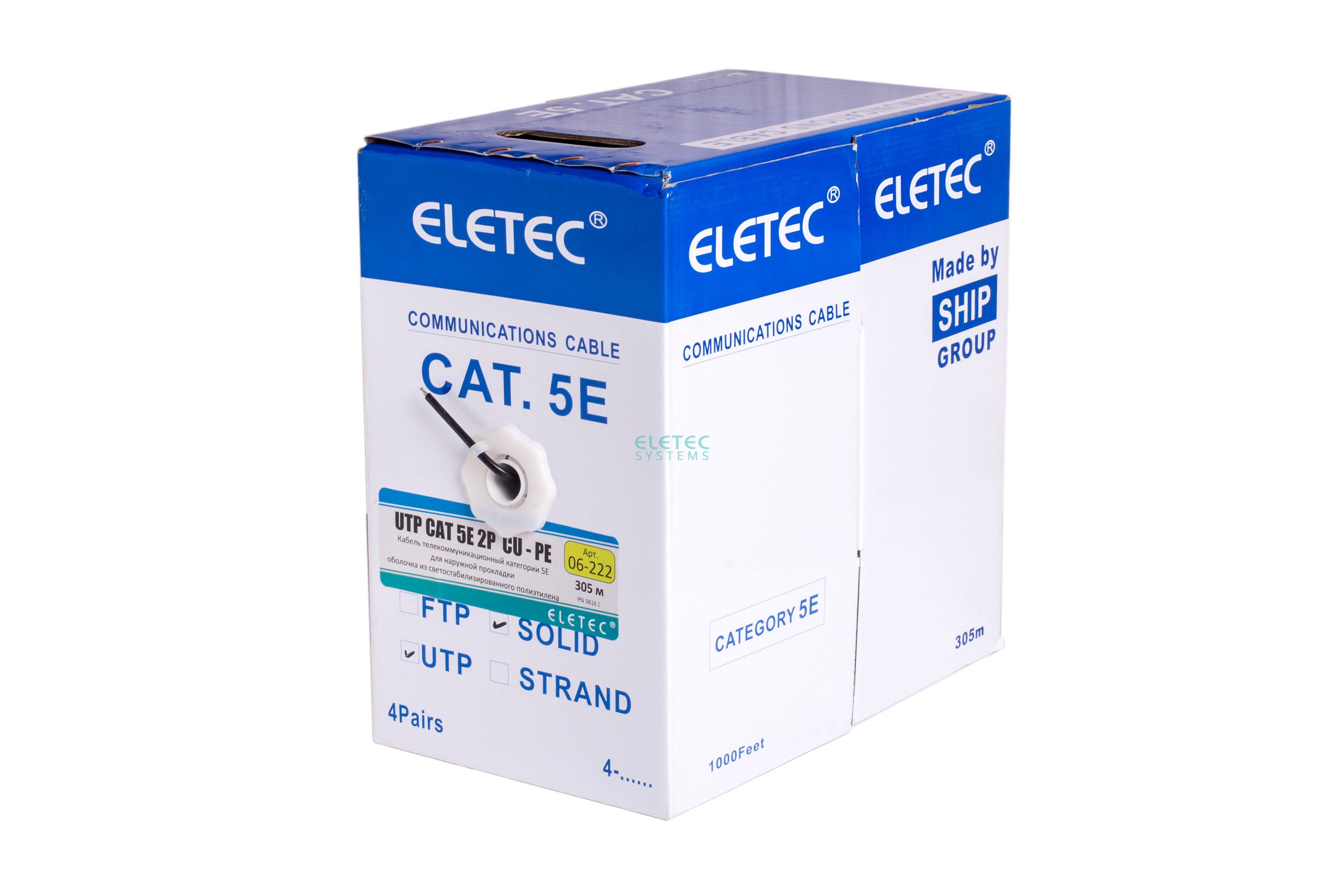 Кабель UTP 5E Eletec 2x2xAWG24, наружный, 305 м, медь, 06-222