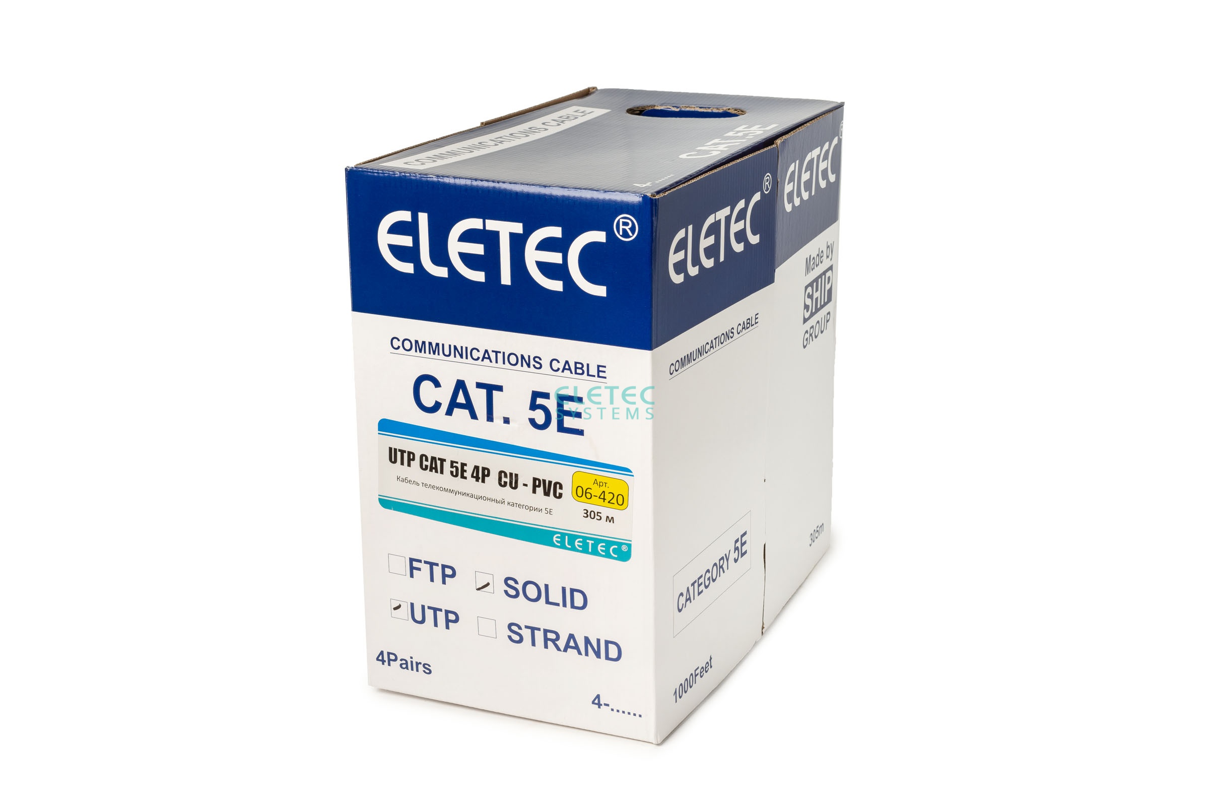 Кабель UTP 5E Eletec 4x2xAWG24, 305м, медь, Россия, 06-420