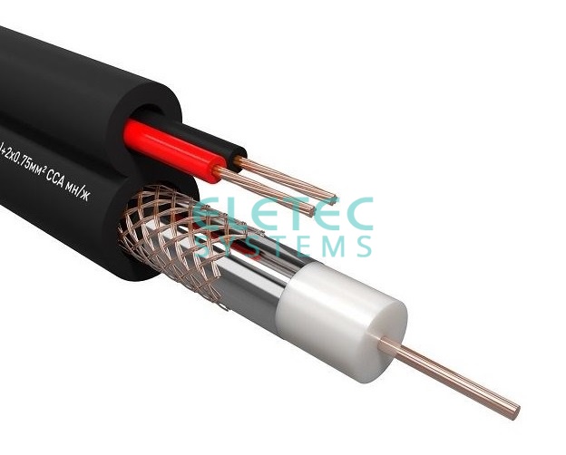 Кабель комбинированный КВК-П-2Э  2x0.75  мм2 75 Ом, плоский, outdoor, 200 м, 04-004